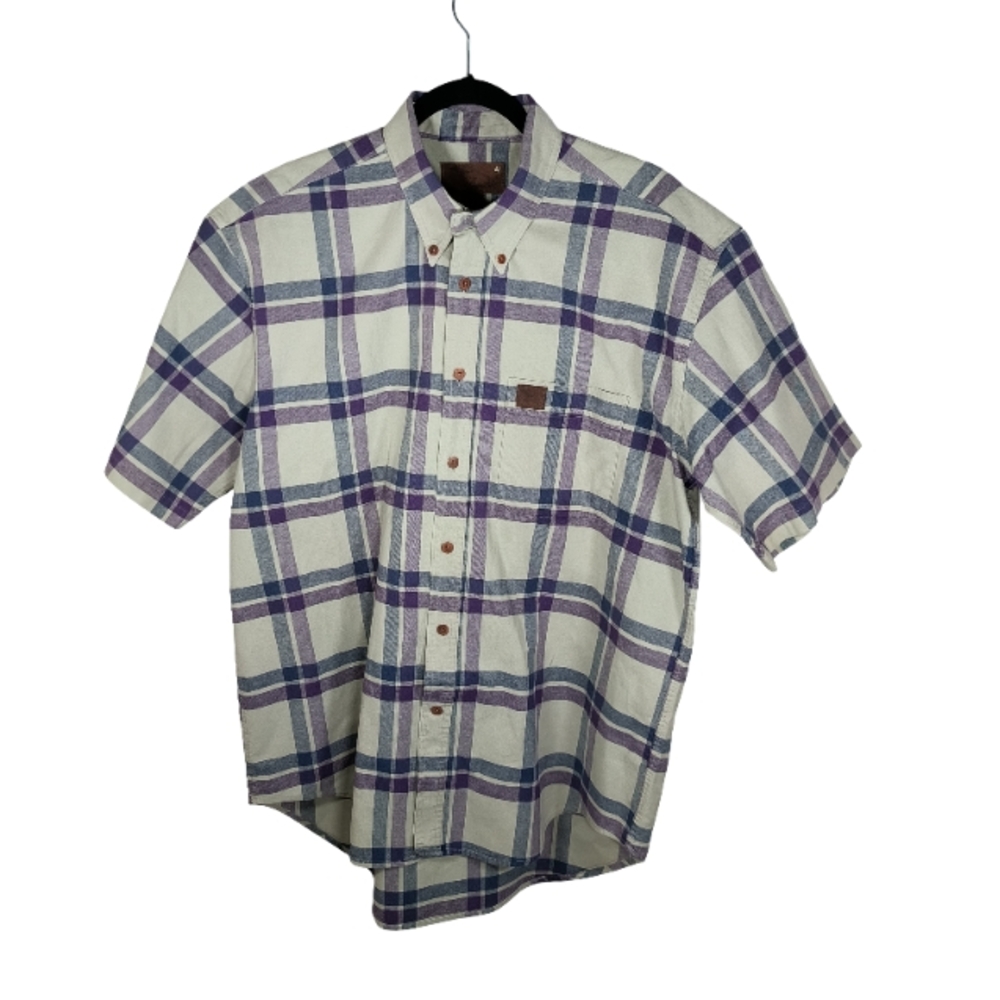 Bob Timberlake Purple and Taupe Plaid Button Down Shirt Men's Size M 100% Cotton